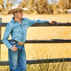 Stetson 1520 Fit Light Wash Jeans With Tacking Blue Best