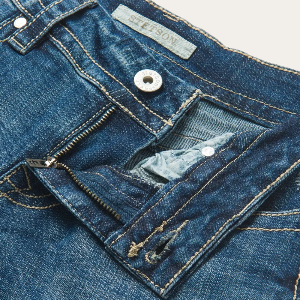 Stetson 214 Trouser Fit Jean With Deco Back Pocket Blue Clearance