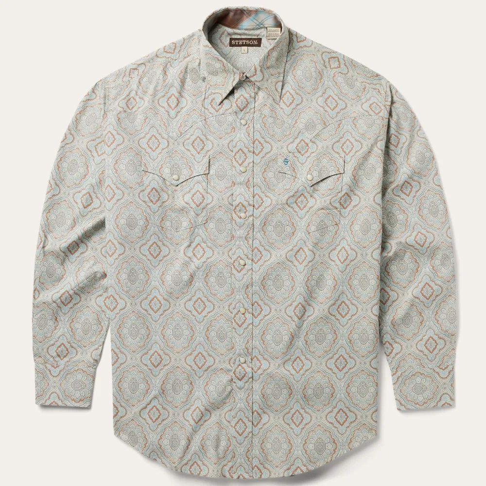 Stetson Aqua Paisley Print Western Shirt Green Sale