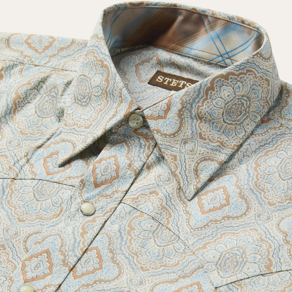 Stetson Aqua Paisley Print Western Shirt Green Sale
