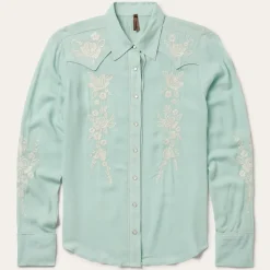Stetson Aqua Rayon Crepe Western Blouse Blue Online