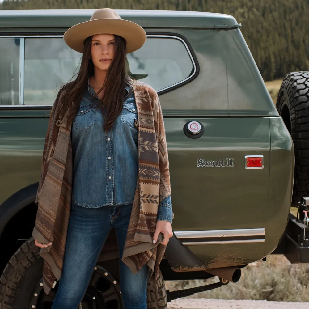 Stetson Aztec Print Sweater Poncho Multi