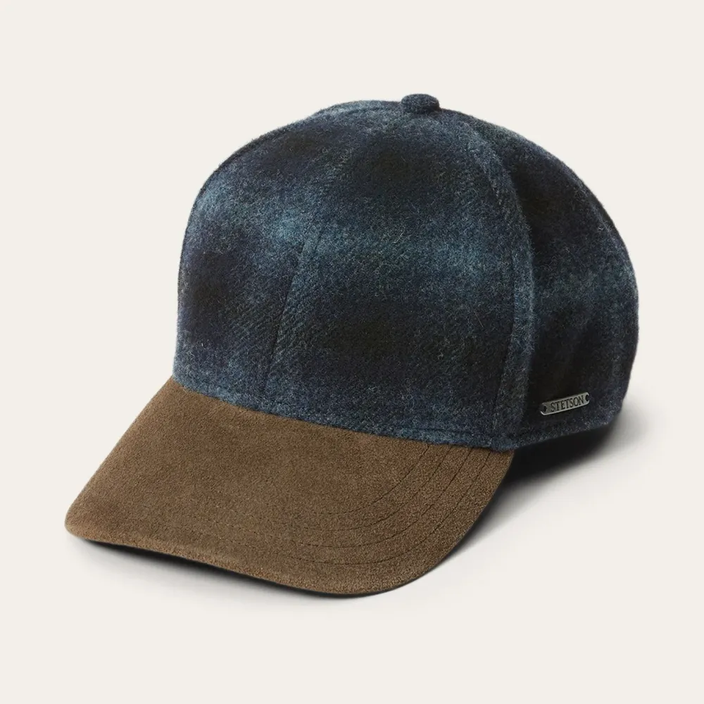 Stetson Baseball Cap Wool Blue Check Discount
