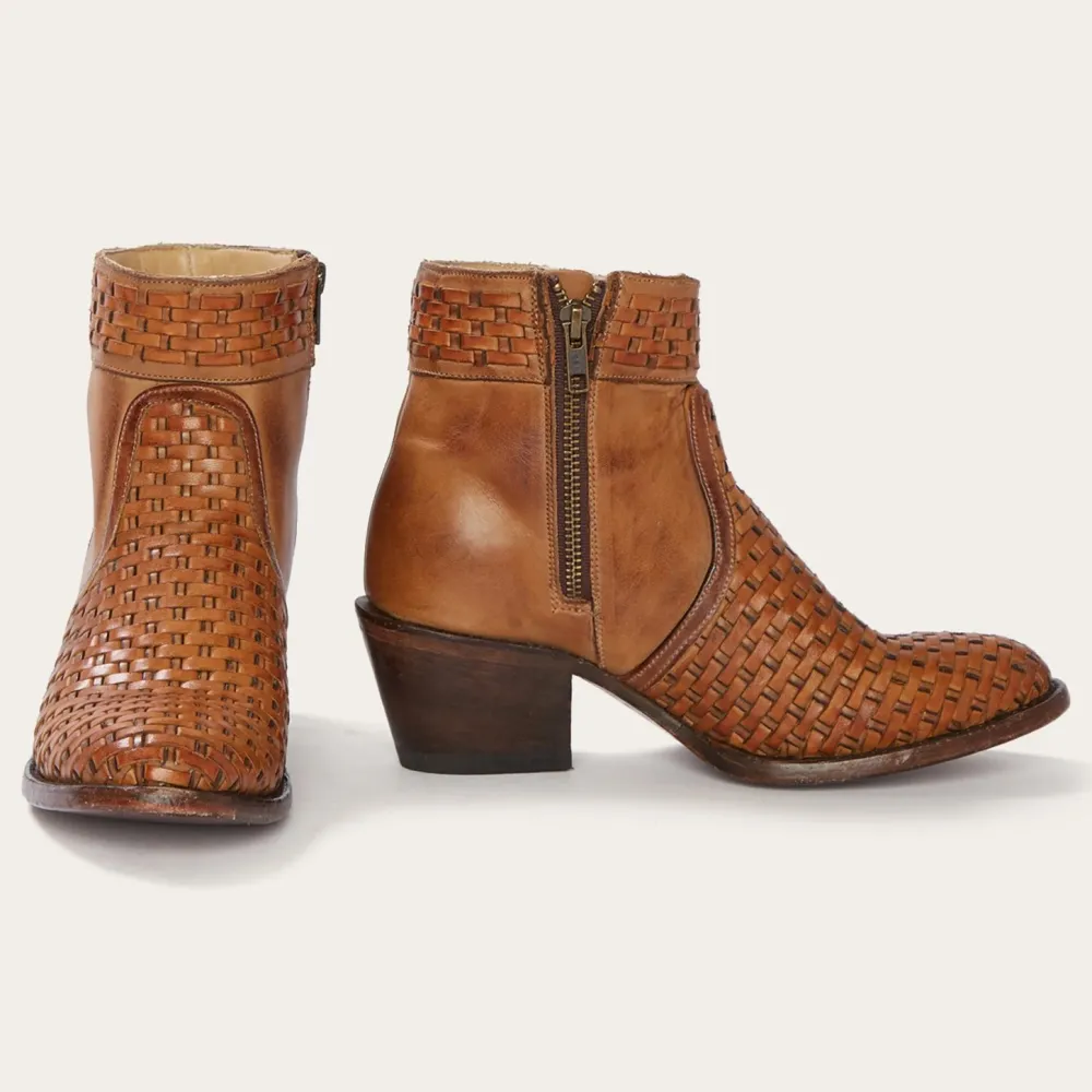 Stetson Basketweave Side Zip Ankle Boot Brown