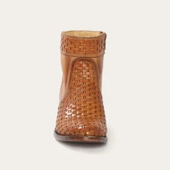 Stetson Basketweave Side Zip Ankle Boot Brown