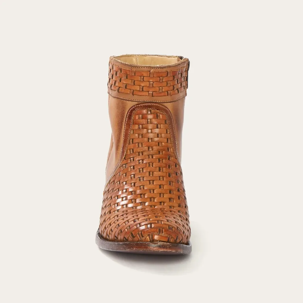 Stetson Basketweave Side Zip Ankle Boot Brown