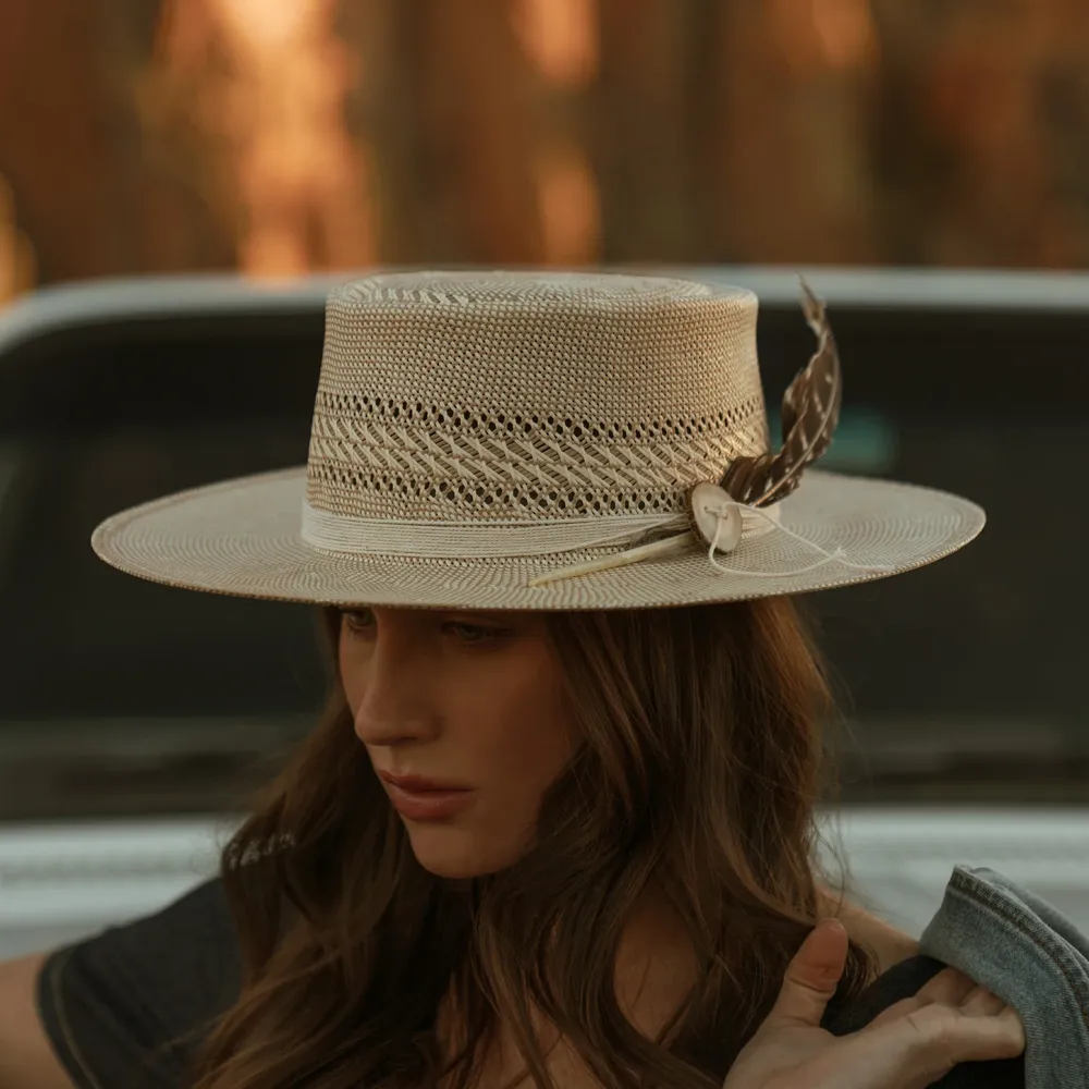 Stetson Batterson Straw Flat Brim Hat Natural/Tan Discount
