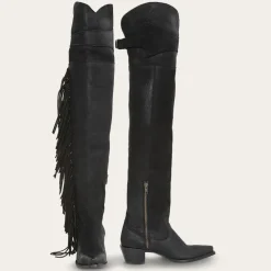 Stetson Fringe Over-The-Knee Leather Boot Black Sale