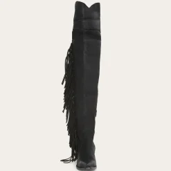 Stetson Fringe Over-The-Knee Leather Boot Black Sale