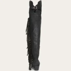 Stetson Fringe Over-The-Knee Leather Boot Black Sale