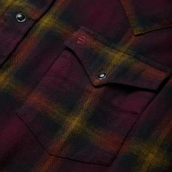 Stetson Black Plaid Flannel Western Shirt Wine Hot