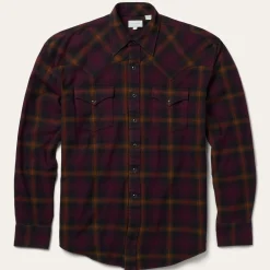 Stetson Black Plaid Flannel Western Shirt Wine Discount