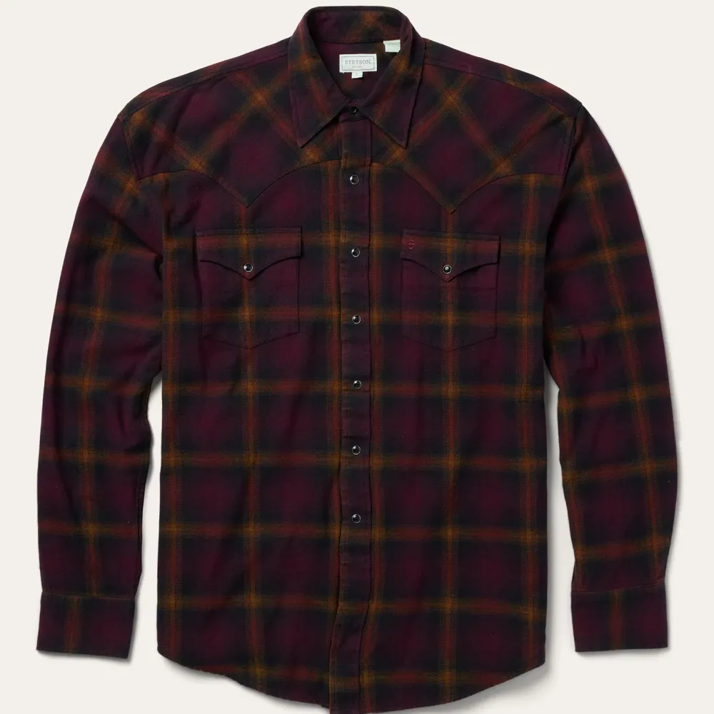 Stetson Black Plaid Flannel Western Shirt Wine Discount