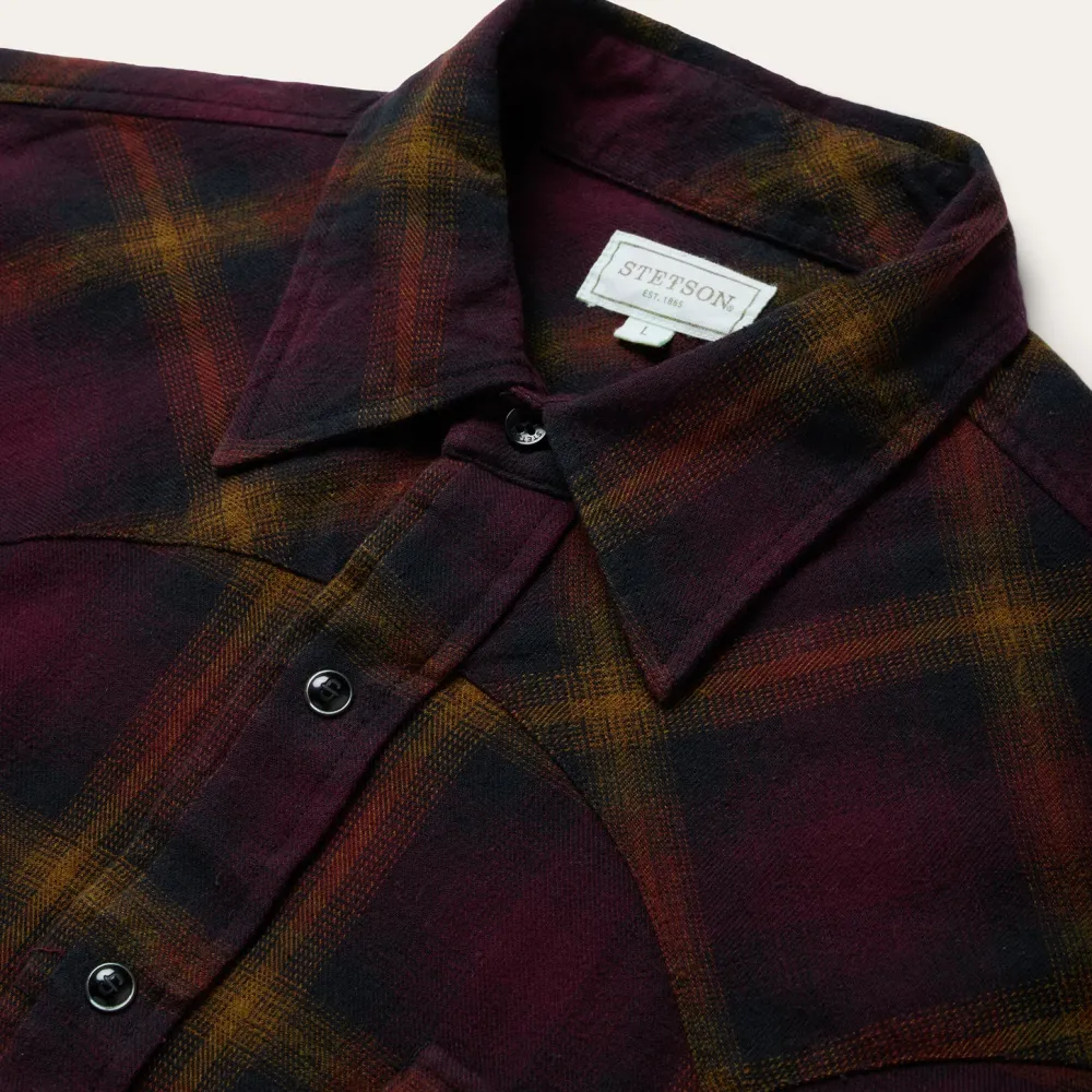 Stetson Black Plaid Flannel Western Shirt Wine Discount