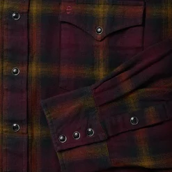 Stetson Black Plaid Flannel Western Shirt Wine Discount