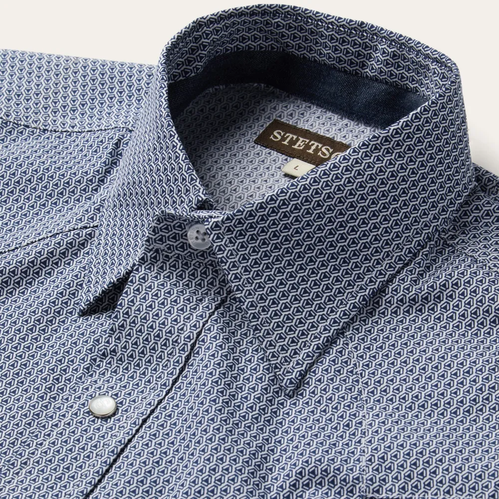 Stetson Deco Geo Print Western Shirt Blue Outlet