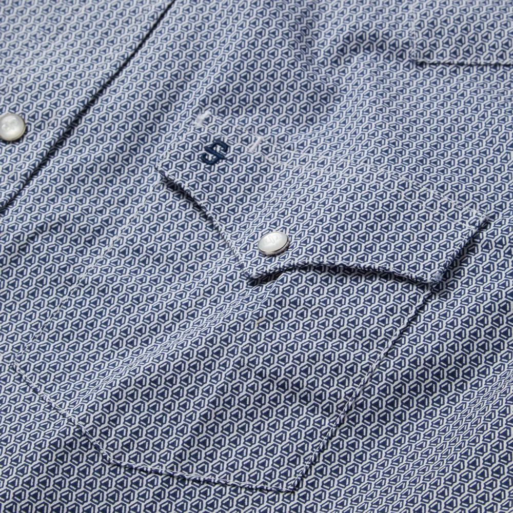 Stetson Deco Geo Print Western Shirt Blue Outlet