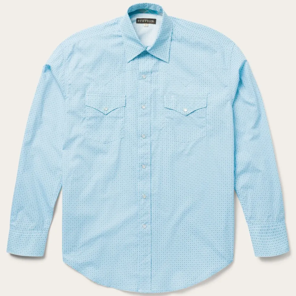 Stetson Lattice Print Western Shirt Blue Best