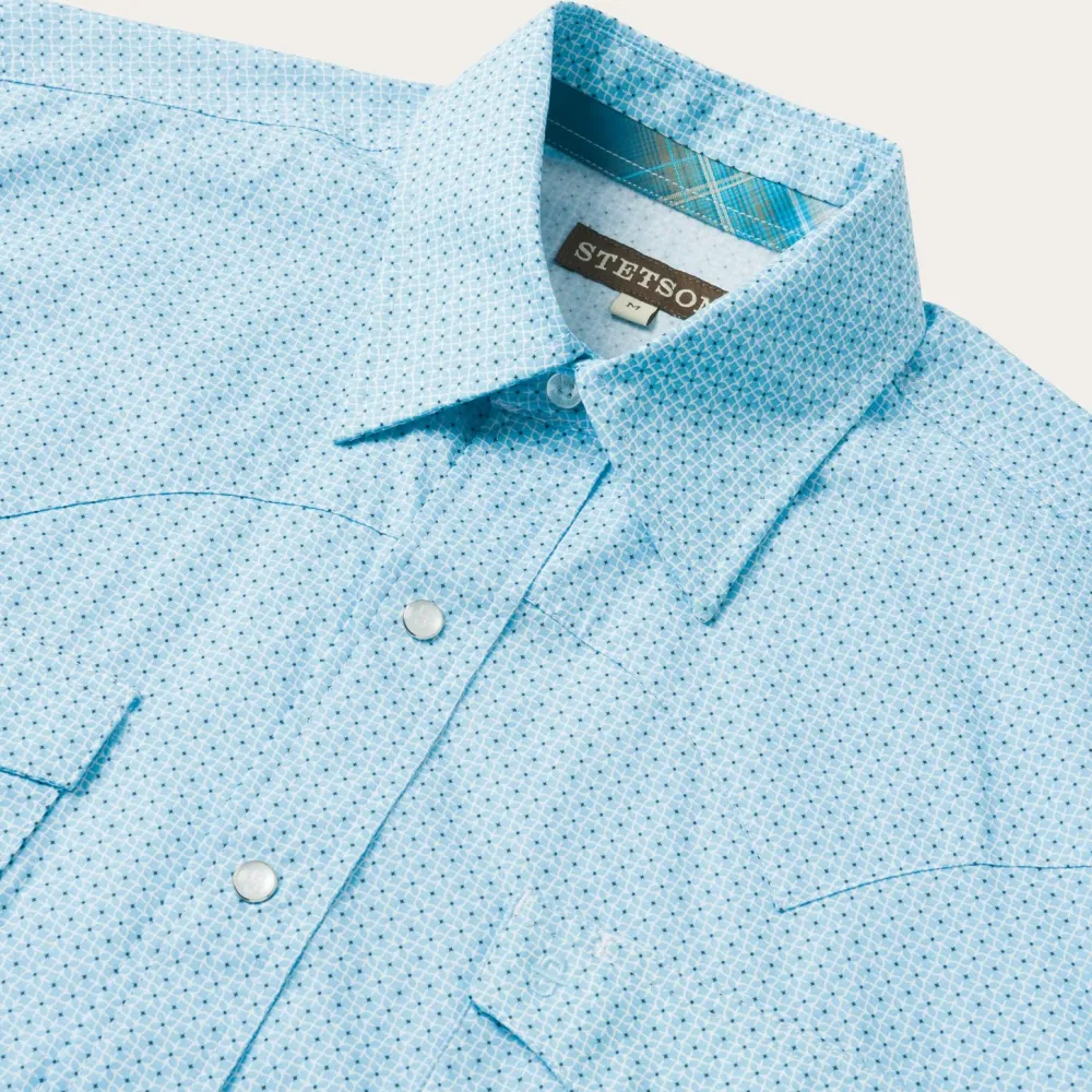 Stetson Lattice Print Western Shirt Blue Best