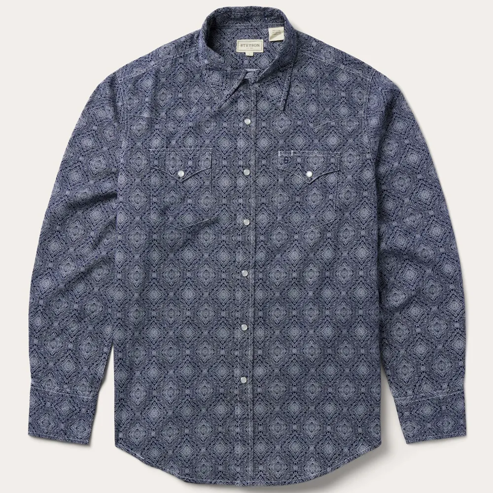 Stetson Medallion Print Western Shirt Blue Hot