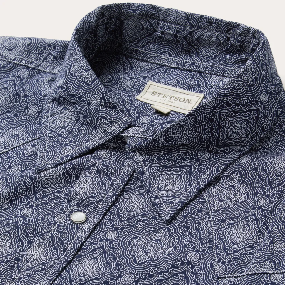Stetson Medallion Print Western Shirt Blue Hot