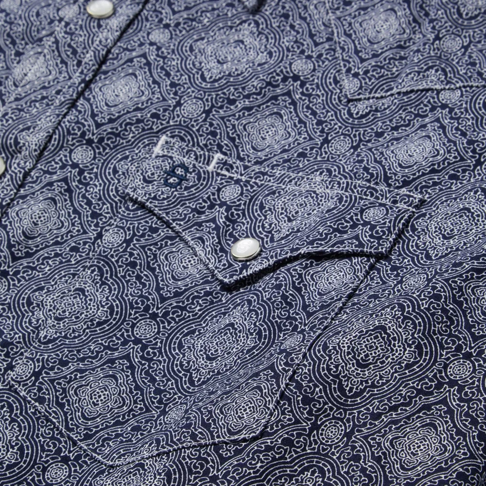 Stetson Medallion Print Western Shirt Blue Hot