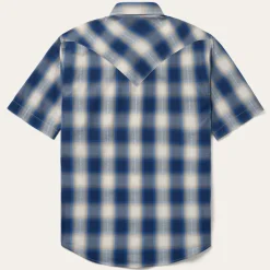 Stetson Ombre Plaid Short Sleeve Western Shirt Blue Online