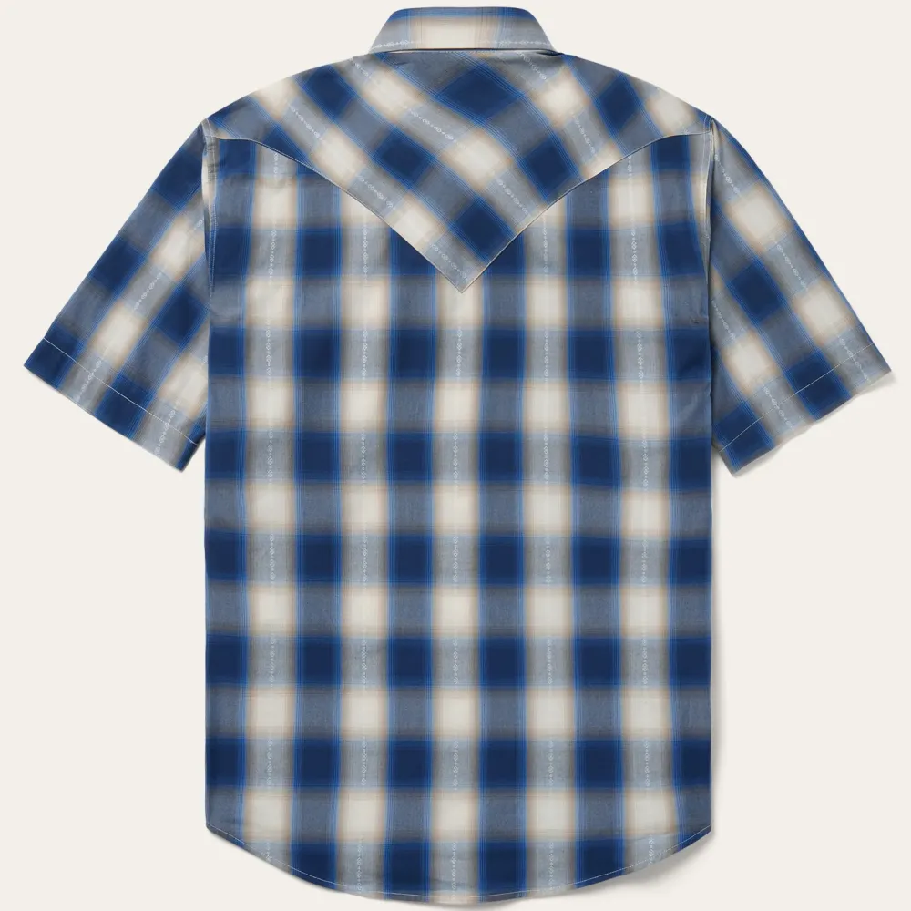 Stetson Ombre Plaid Short Sleeve Western Shirt Blue Online