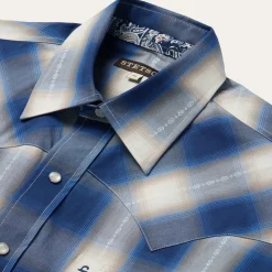 Stetson Ombre Plaid Short Sleeve Western Shirt Blue Online