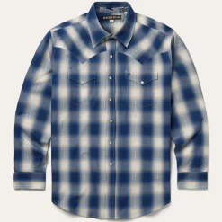 Stetson Ombre Plaid Western Shirt Blue New