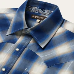 Stetson Ombre Plaid Western Shirt Blue New