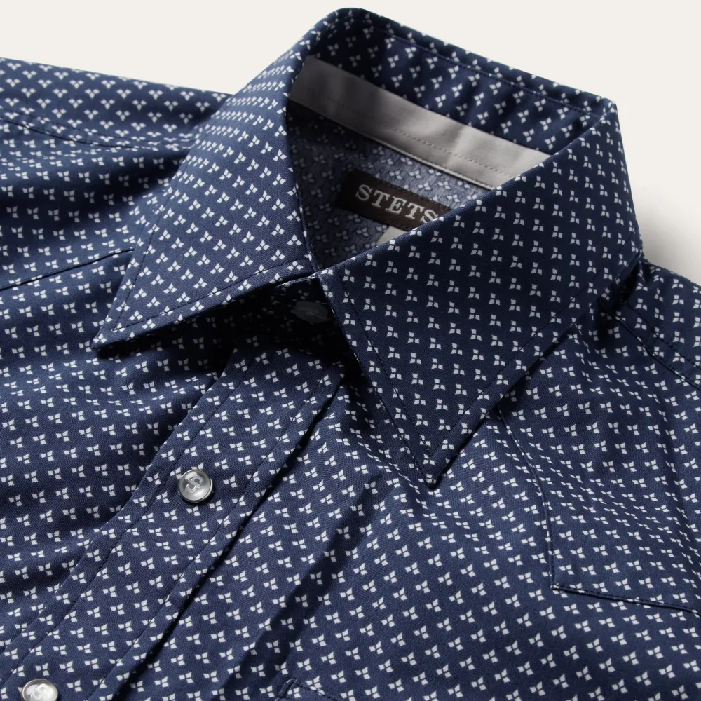 Stetson Polaris Geo Print Western Shirt Blue Clearance