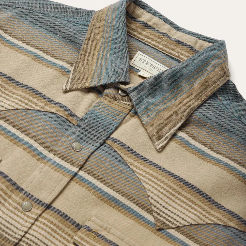 Stetson Stripe Flannel Western Shirt Blue Clearance