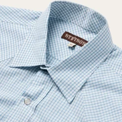 Stetson Two Stripe Check Western Shirt Blue New