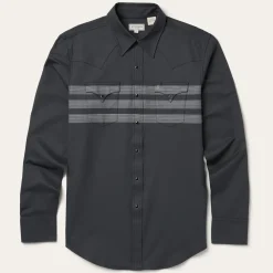 Stetson Border Stripe Twill Western Shirt Black Discount