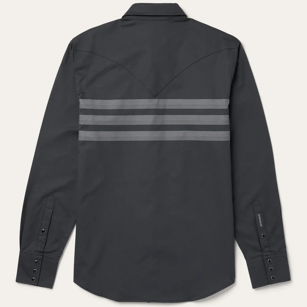 Stetson Border Stripe Twill Western Shirt Black Discount