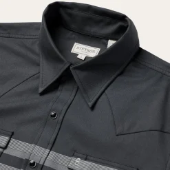 Stetson Border Stripe Twill Western Shirt Black Discount