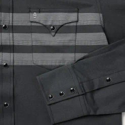 Stetson Border Stripe Twill Western Shirt Black Discount