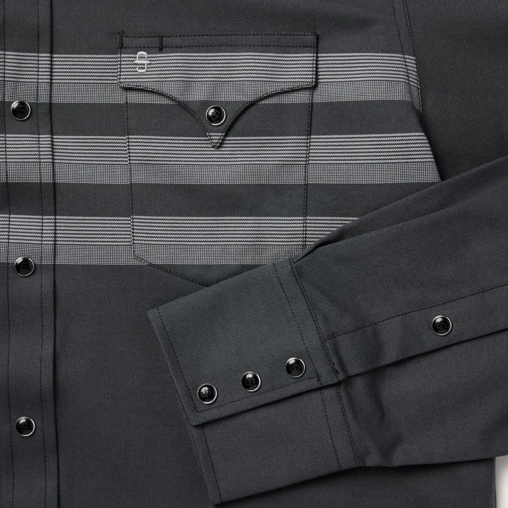 Stetson Border Stripe Twill Western Shirt Black Discount