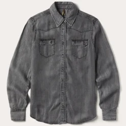 Stetson Boyfriend Fit Button Denim Tencel Blouse Washed Black Discount