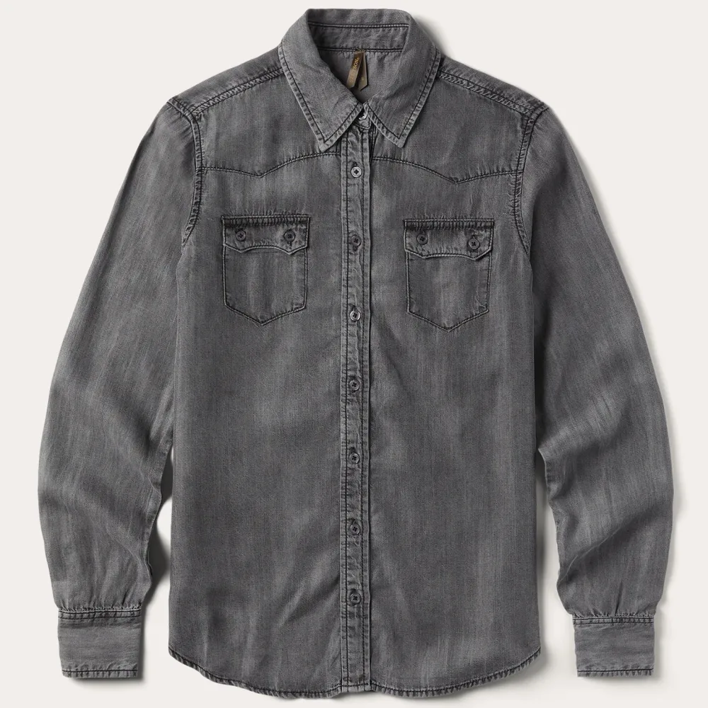Stetson Boyfriend Fit Button Denim Tencel Blouse Washed Black Discount