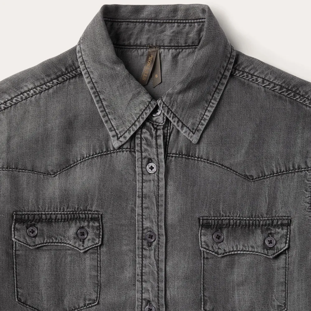 Stetson Boyfriend Fit Button Denim Tencel Blouse Washed Black Discount