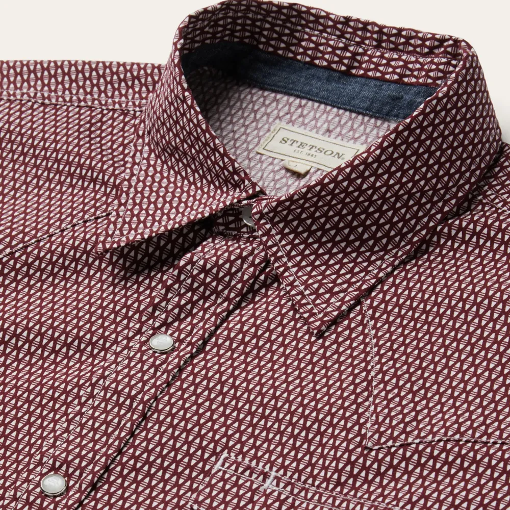 Stetson Broken Diamond Print Western Shirt Red Hot