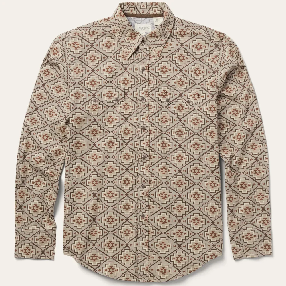 Stetson Aztec Poplin Western Shirt Brown Clearance