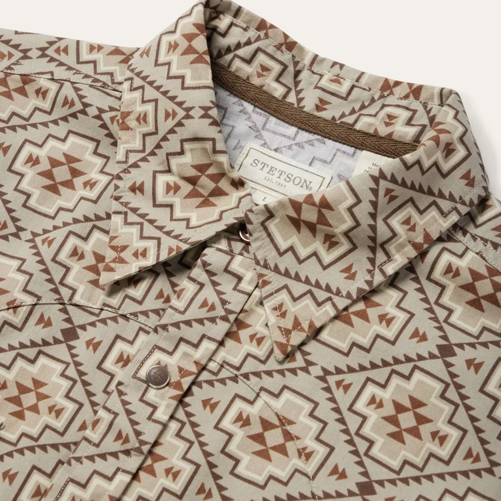 Stetson Aztec Poplin Western Shirt Brown Clearance