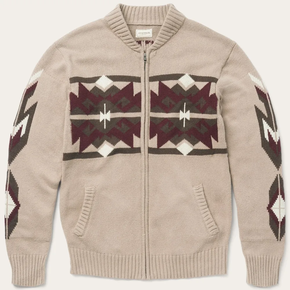 Stetson Gray Aztec Cardigan Brown New
