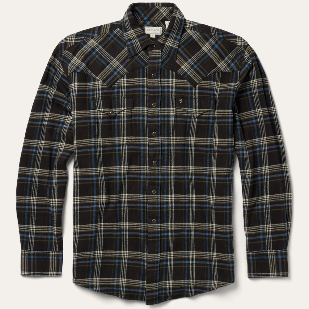 Stetson Plaid Flannel Western Shirt Brown New