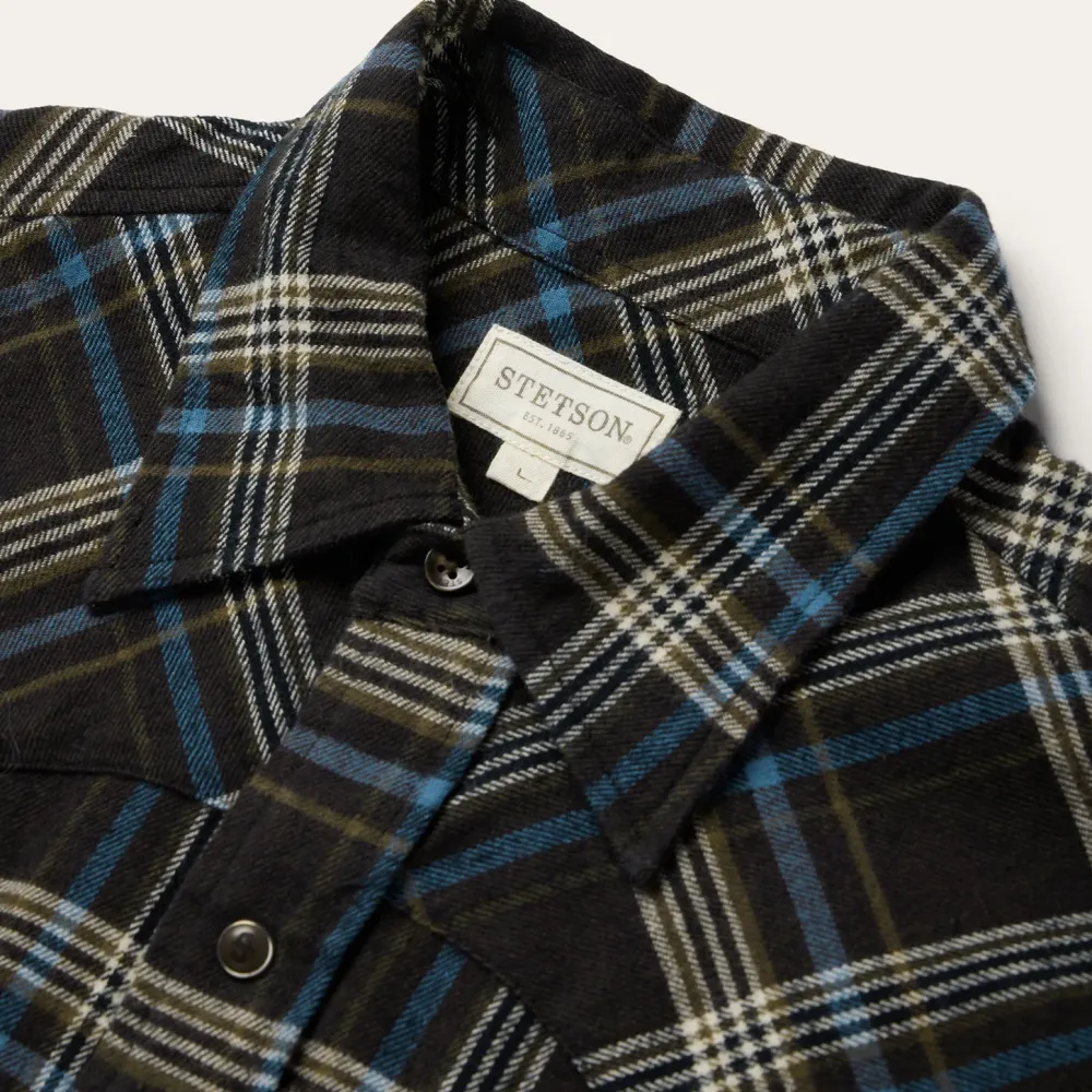 Stetson Plaid Flannel Western Shirt Brown New