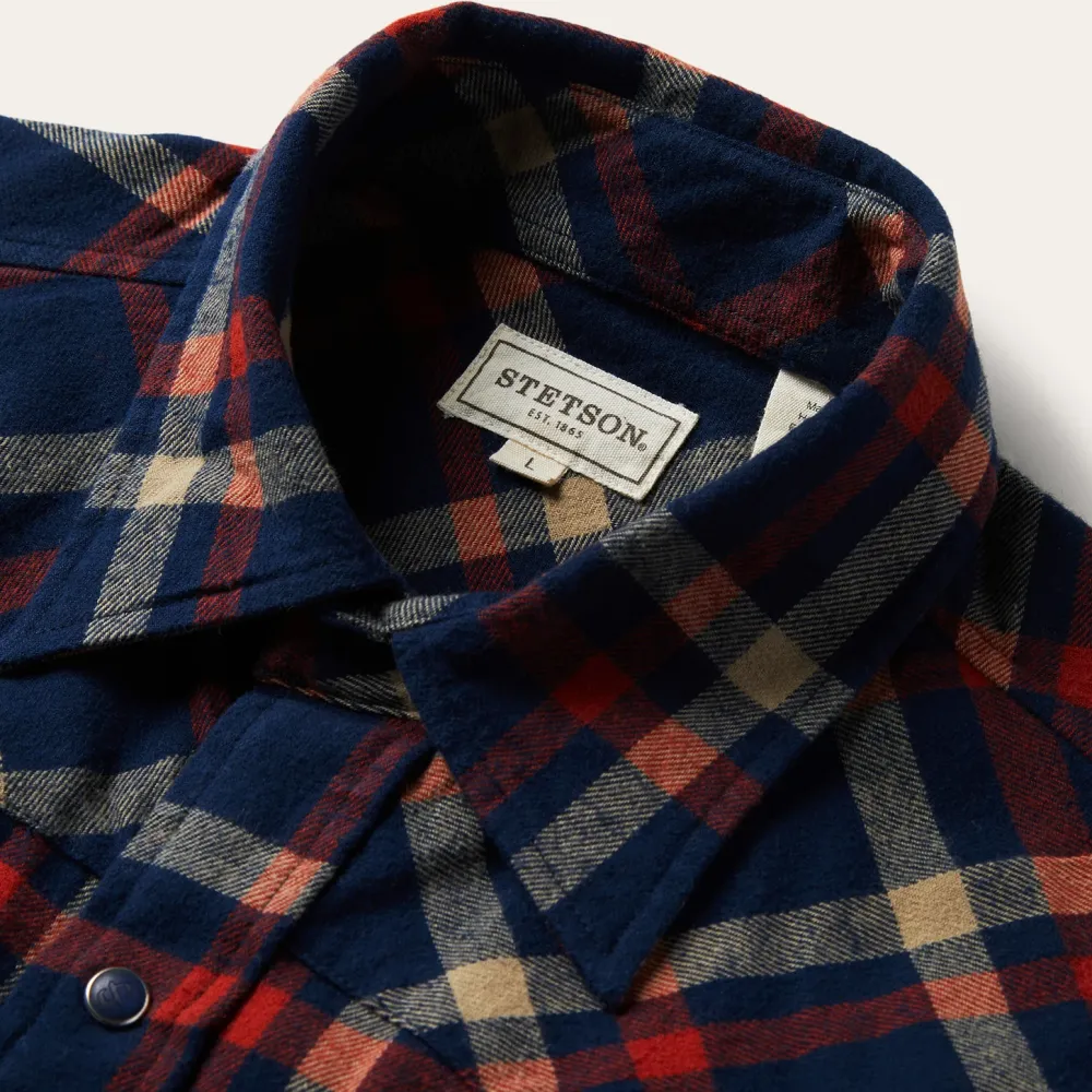 Stetson Brushed Twill Plaid Shirt Blue Discount