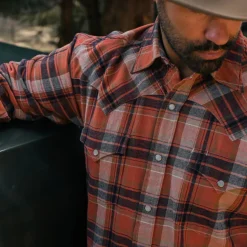 Stetson Brushed Twill Plaid Shirt Orange Clearance